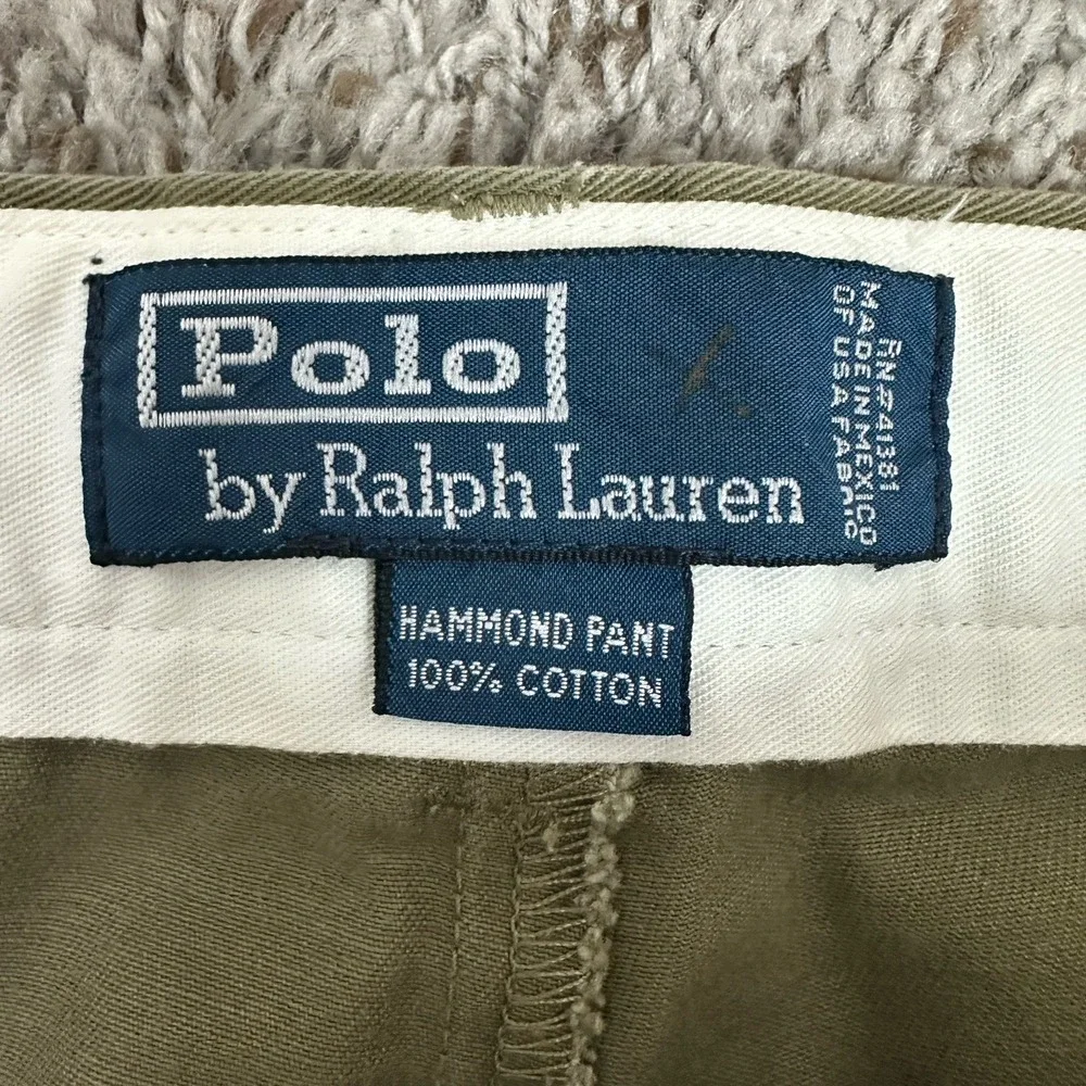 Vintage Polo Ralph Lauren Hammond Pants Mens 34x32 Green Preppy Pleated